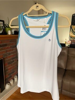 Original Penguin Women’s Sport Tank – White/Aqua – Size L – NWT